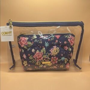 Floral Cosmetic Bag Set - Navy and Pink